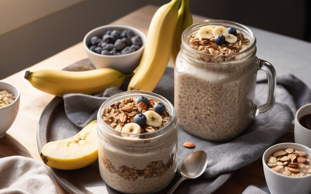 Overnight Oats with Almond Butter and Banana Slices