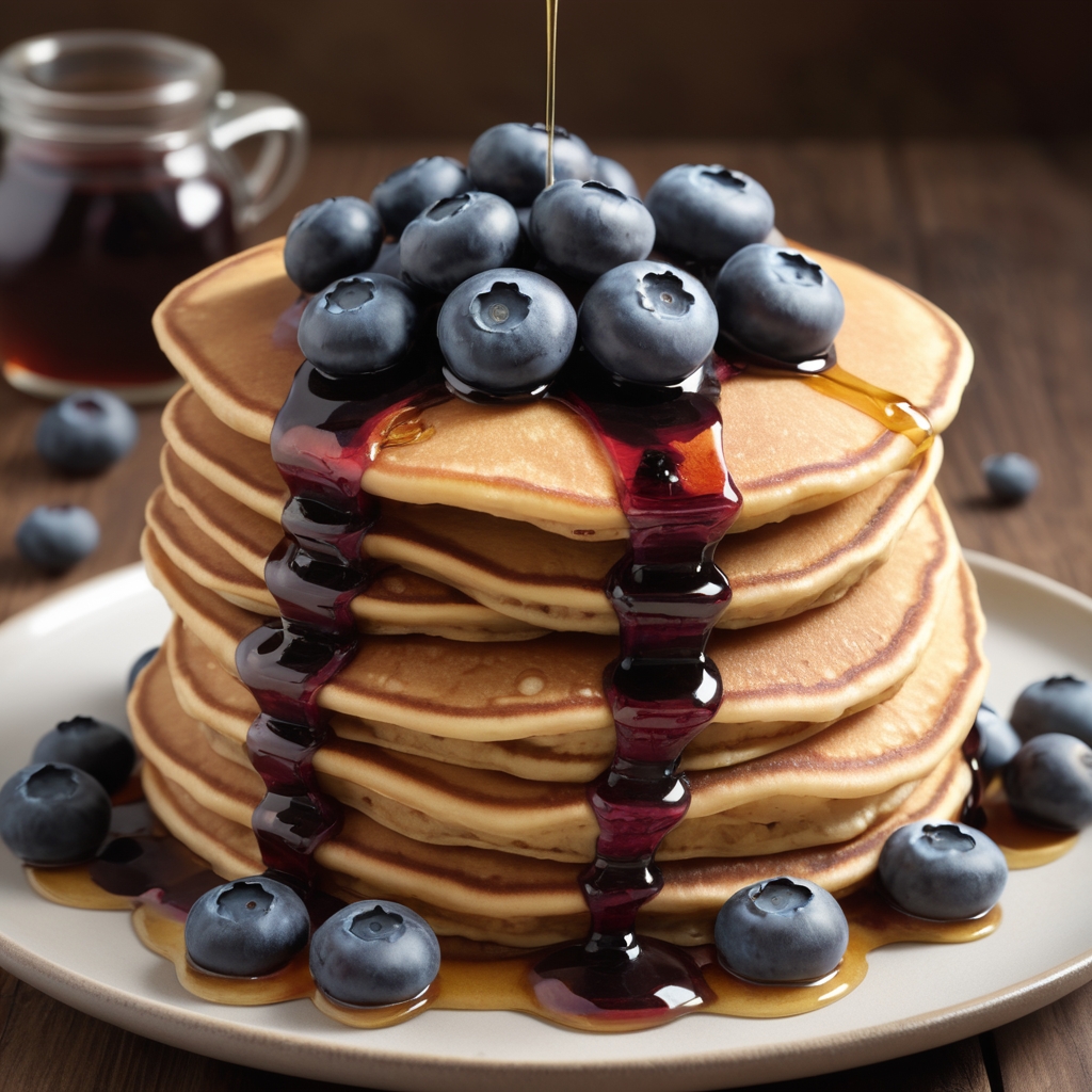 Whole Wheat Pancakes with Fresh Blueberries and Maple Syrup
