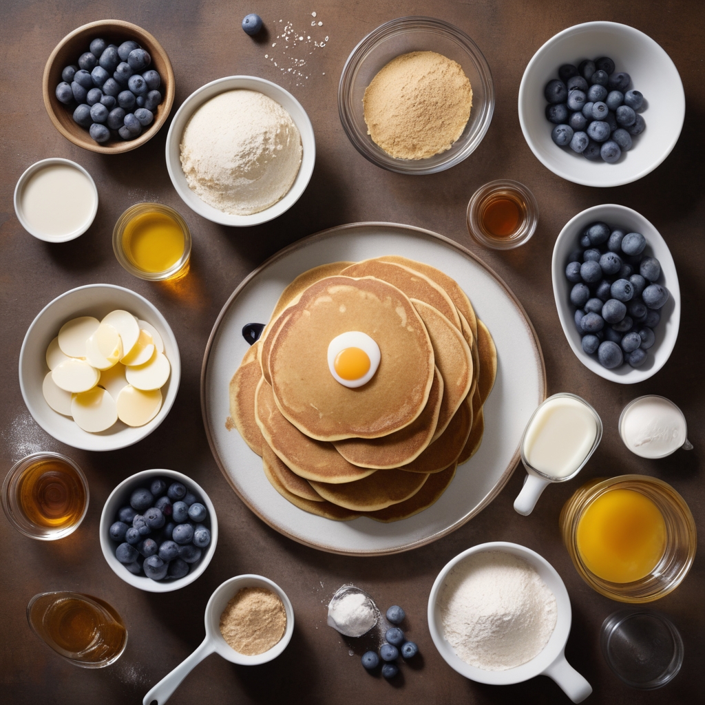 Whole Wheat Pancakes with Fresh Blueberries and Maple Syrup