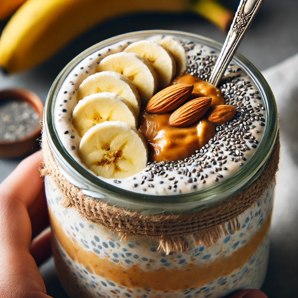 Overnight Oats with Almond Butter and Banana Slices