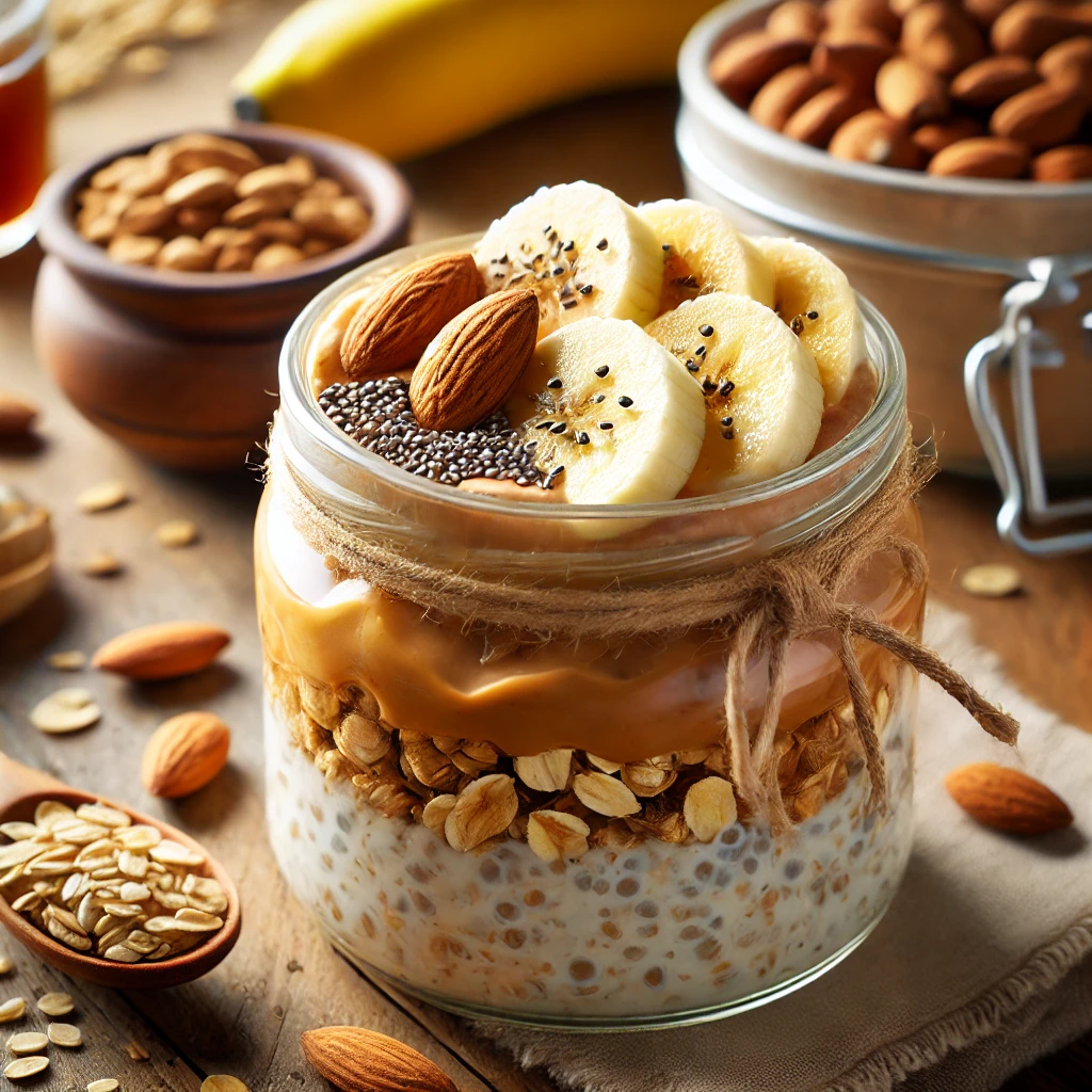 Overnight Oats with Almond Butter and Banana Slices